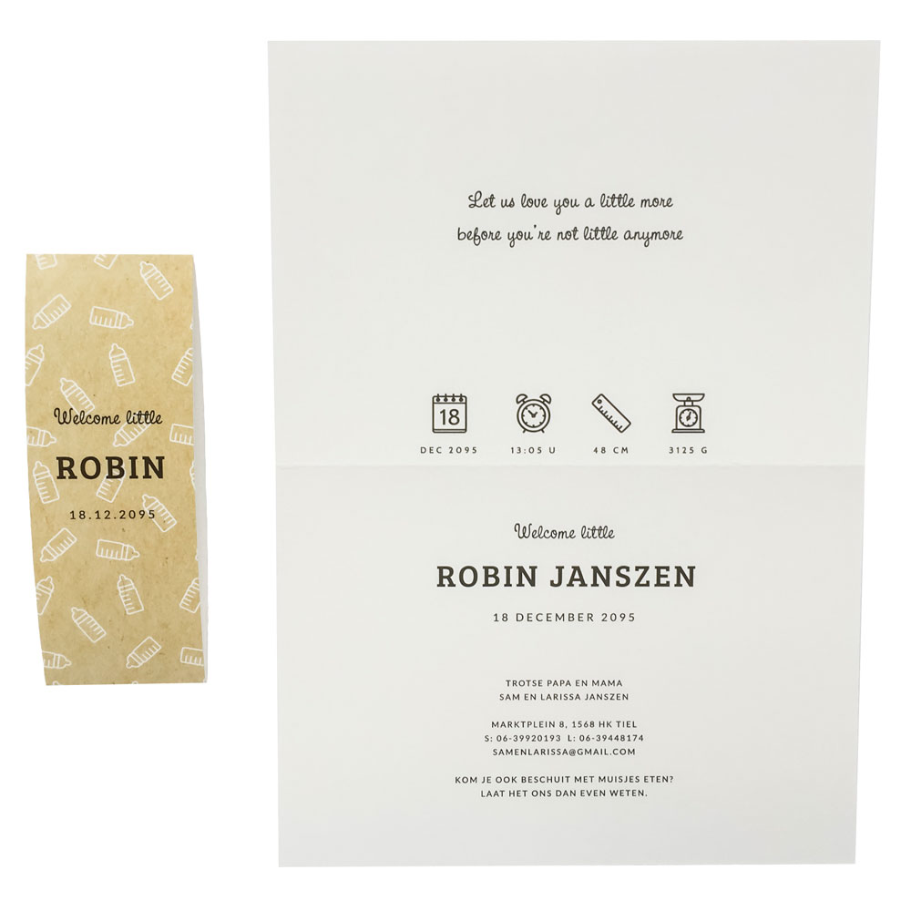 Fotokaart met sleeve "kraft" look en babyflesjes Fotokaart met sleeve "kraft" look en babyflesjes