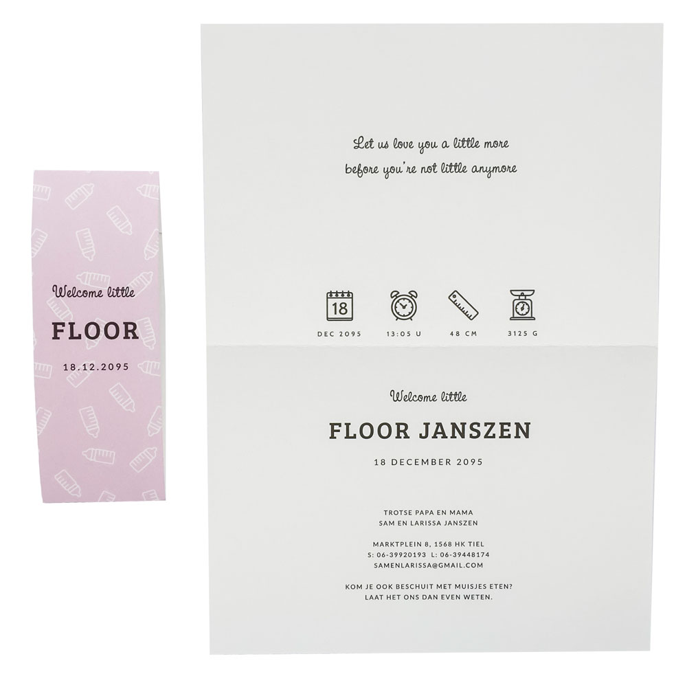 Fotokaart met roze sleeve en babyflesjes Fotokaart met roze sleeve en babyflesjes