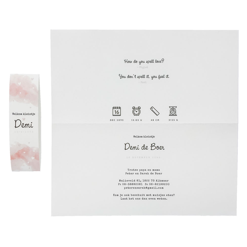 Fotokaart met sleeve roze aquarel Fotokaart met sleeve roze aquarel