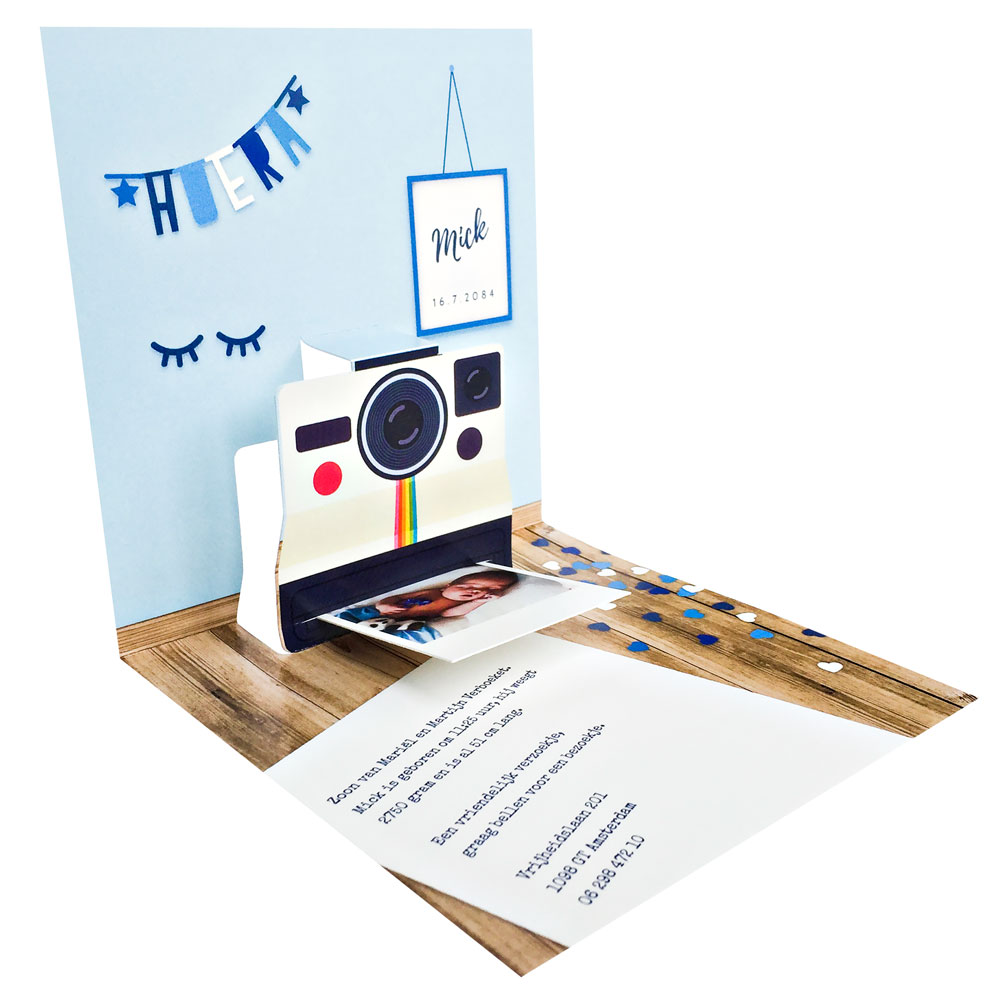 Pop-up kaart Polaroid blauwe achtergrond Pop-up kaart Polaroid blauwe achtergrond