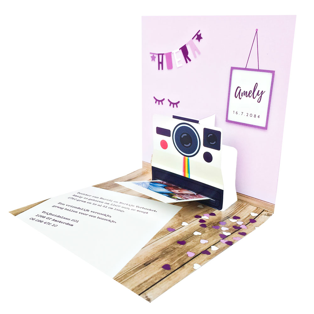 Pop-up kaart Polaroid roze achtergrond Pop-up kaart Polaroid roze achtergrond