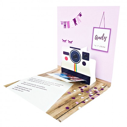 Pop-up kaart Polaroid roze achtergrond