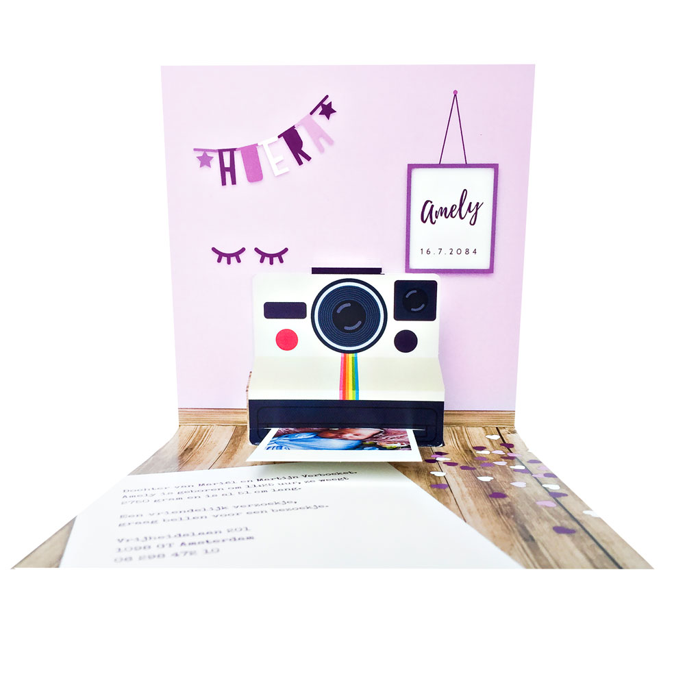 Pop-up kaart Polaroid roze achtergrond Pop-up kaart Polaroid roze achtergrond