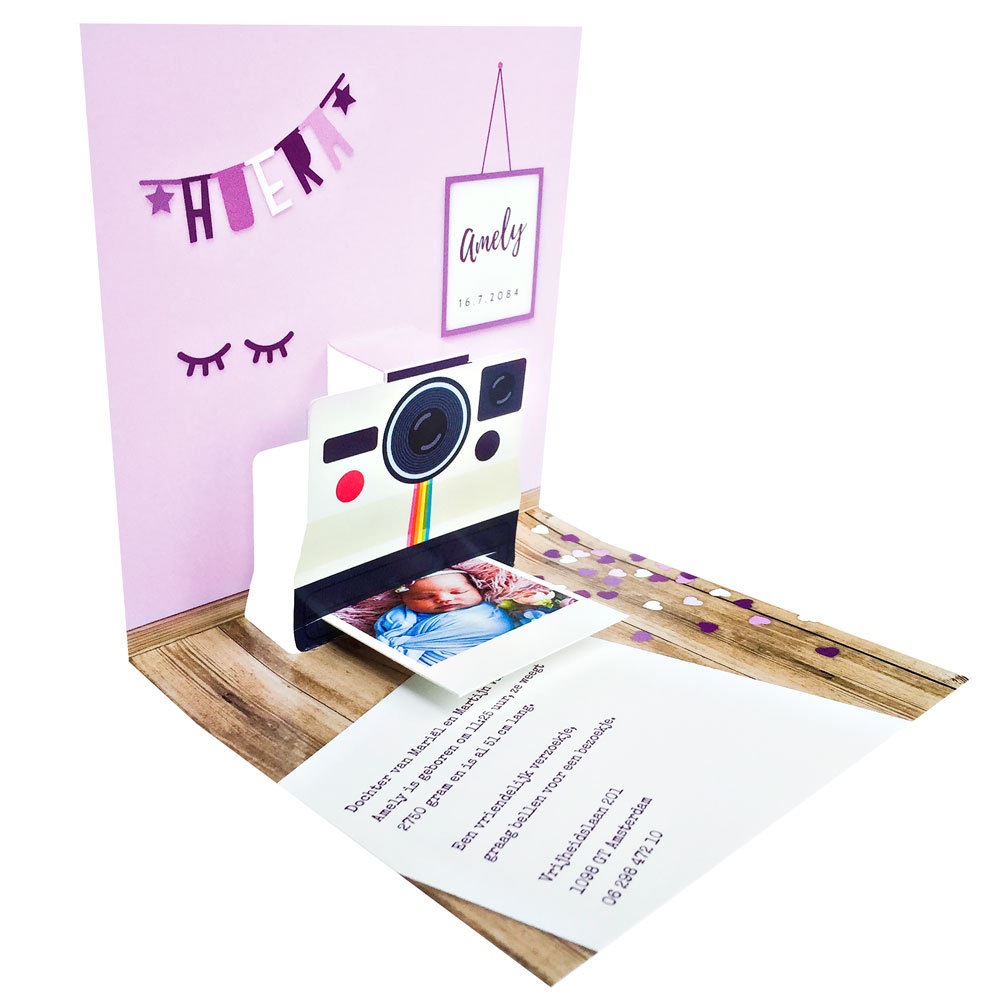 Pop-up kaart Polaroid roze achtergrond Pop-up kaart Polaroid roze achtergrond