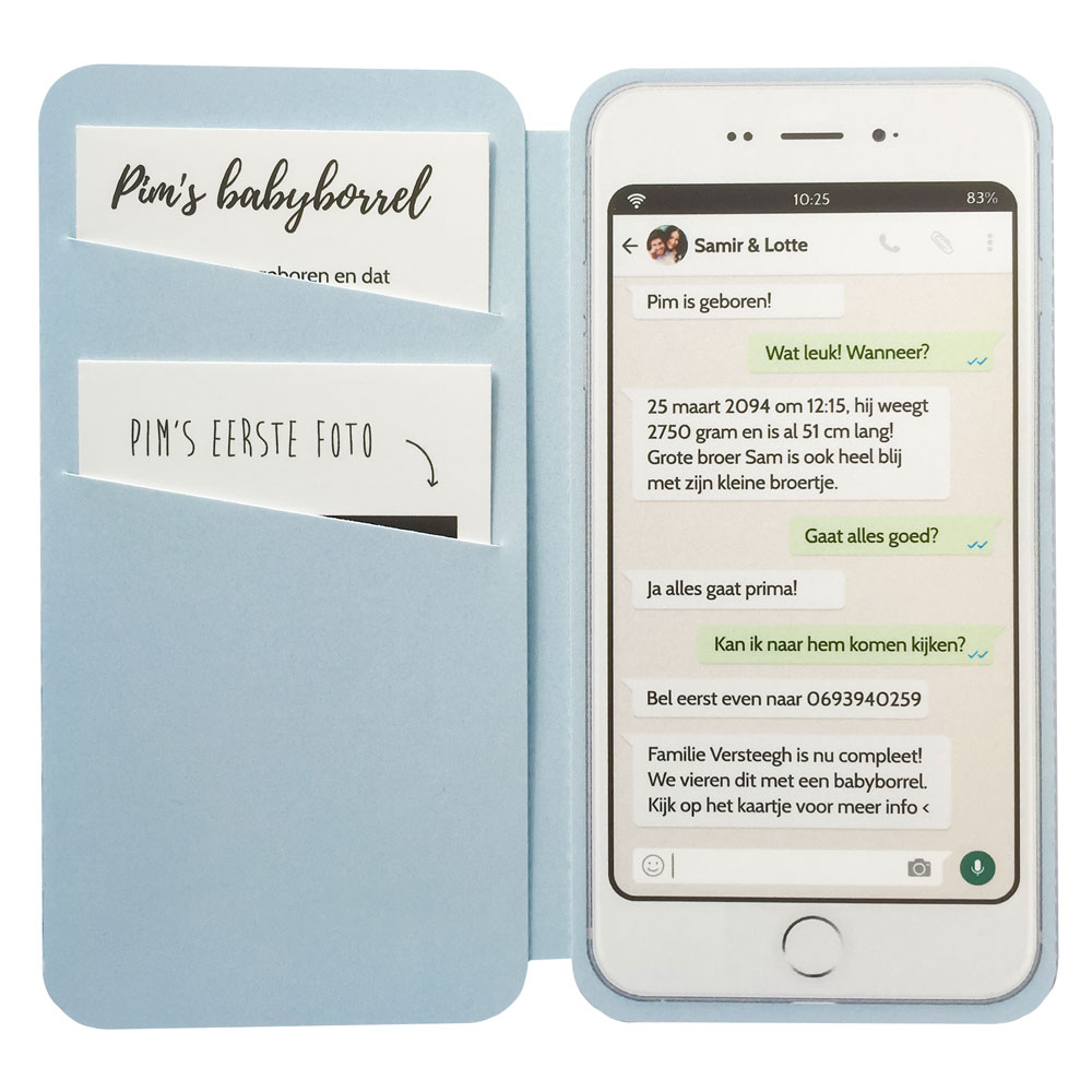 Gestanst geboortekaartje "Smartphone blauw" Gestanst geboortekaartje "Smartphone blauw"