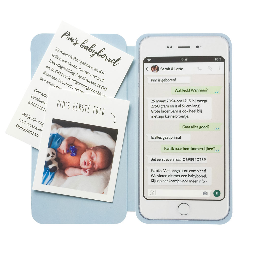 Gestanst geboortekaartje "Smartphone blauw" Gestanst geboortekaartje "Smartphone blauw"