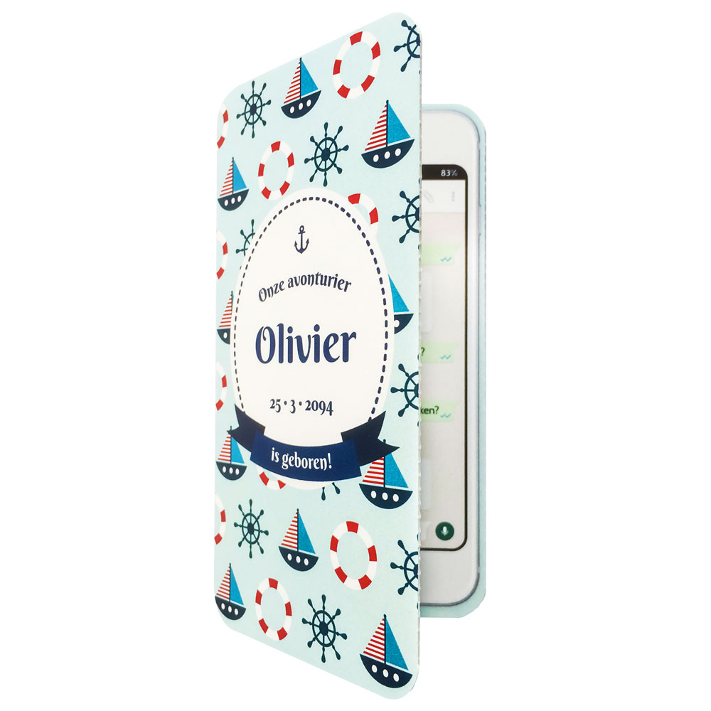 Gestanst geboortekaartje "Smartphone blauw" Gestanst geboortekaartje "Smartphone blauw"