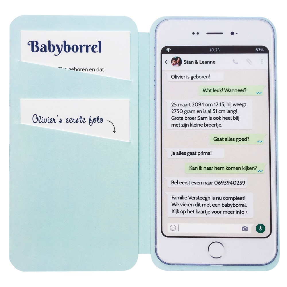 Gestanst geboortekaartje "Smartphone blauw" Gestanst geboortekaartje "Smartphone blauw"