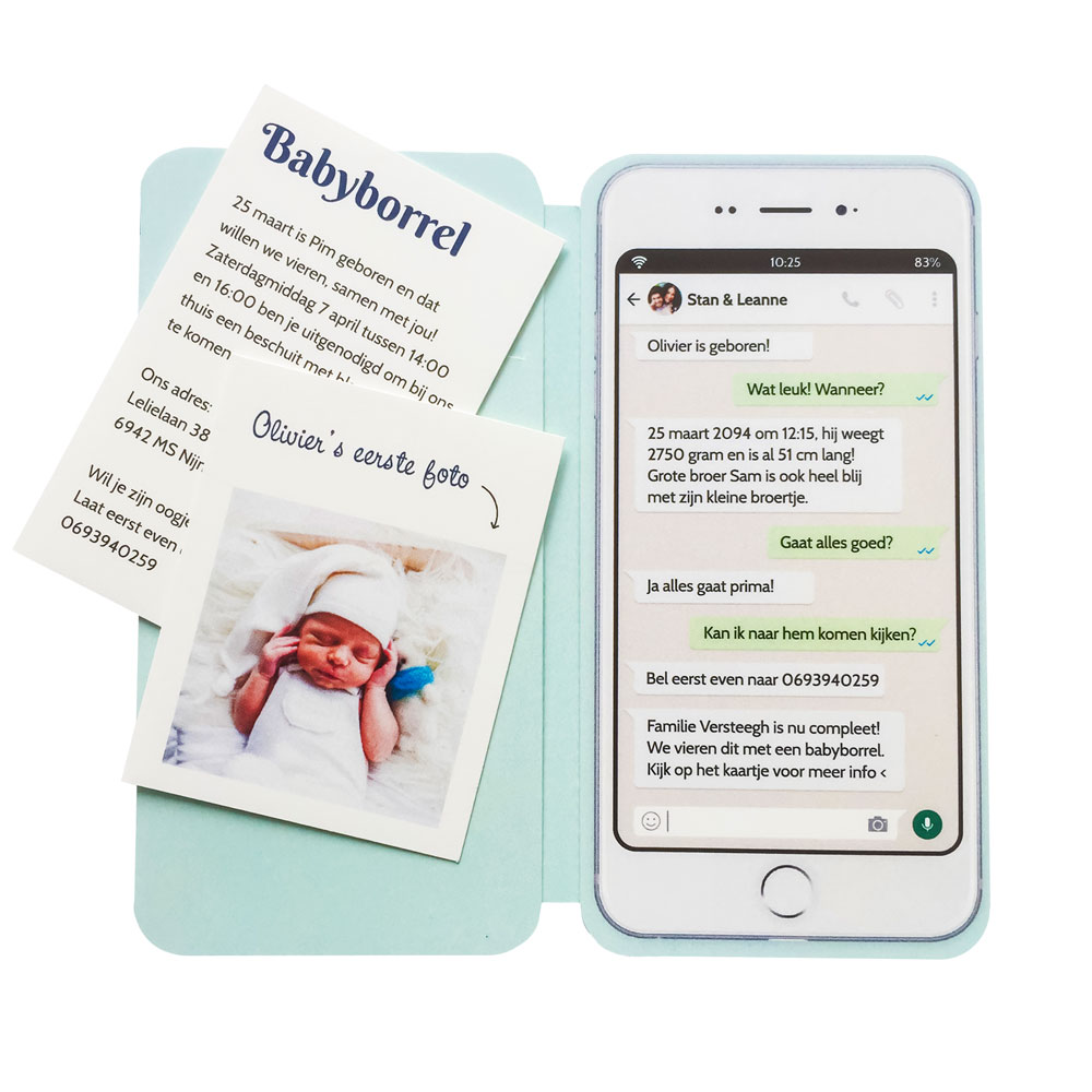 Gestanst geboortekaartje "Smartphone blauw" Gestanst geboortekaartje "Smartphone blauw"