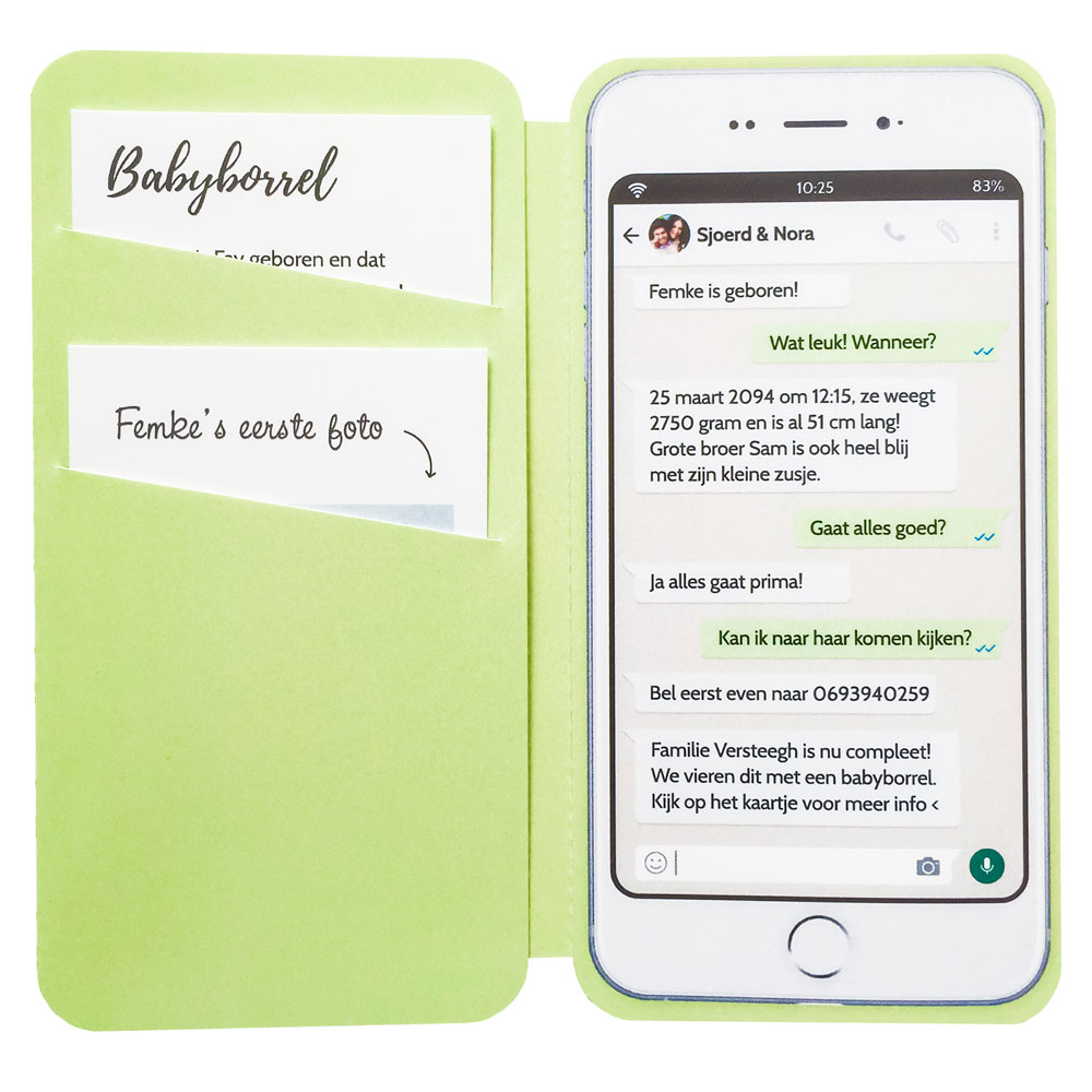 Gestanst geboortekaartje "Smartphone groen"