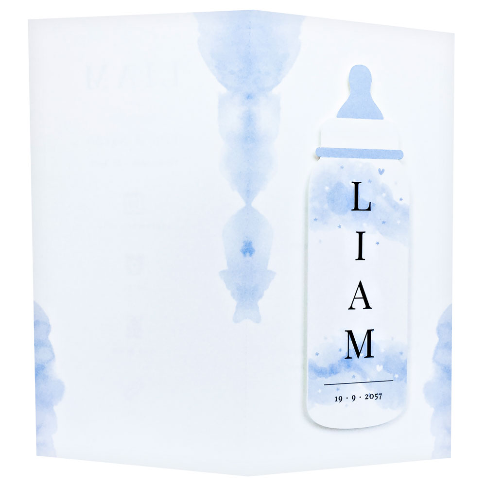 Gestanst geboortekaartje "Babyflesje blauw" Gestanst geboortekaartje "Babyflesje blauw"