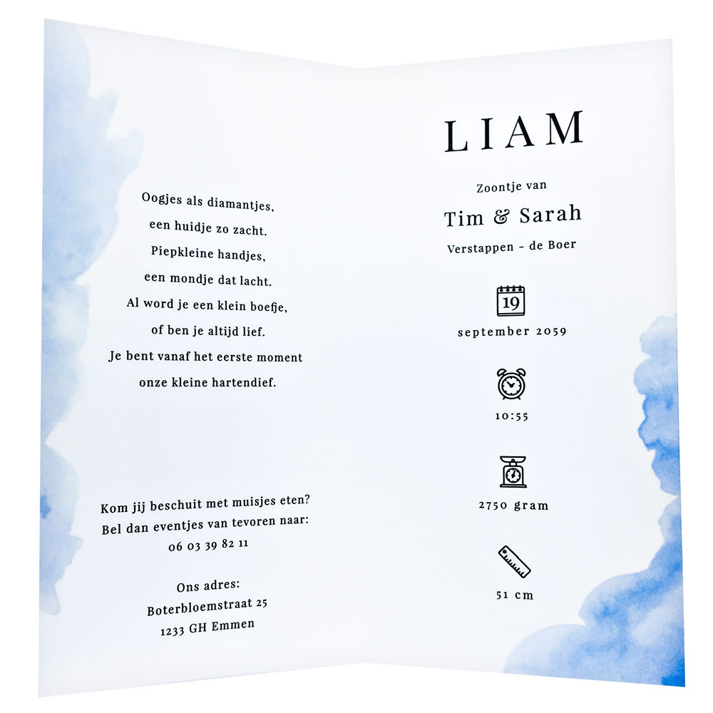 Gestanst geboortekaartje "Babyflesje blauw" Gestanst geboortekaartje "Babyflesje blauw"