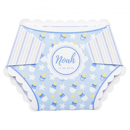 Gestanst geboortekaartje "Blauwe luier"