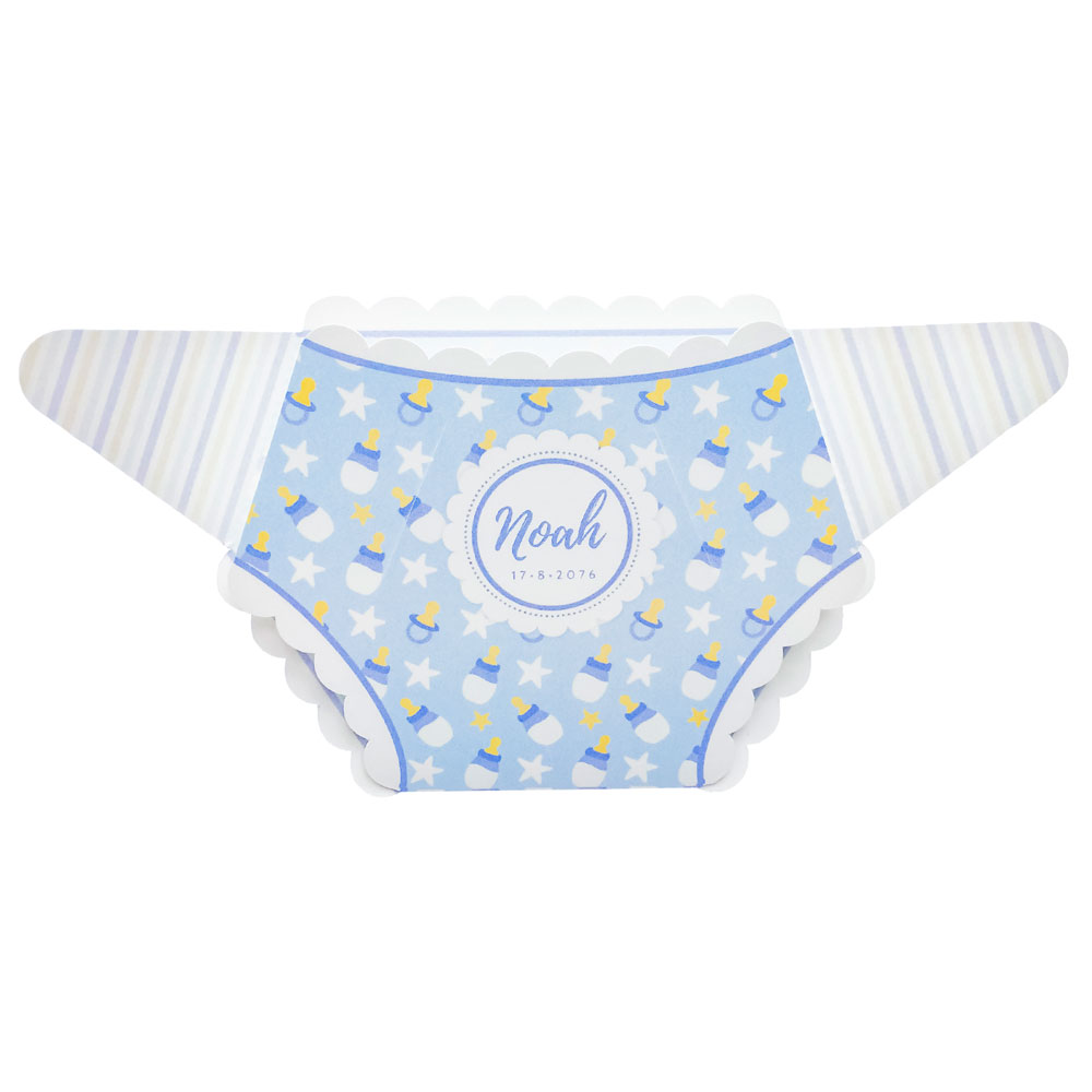 Gestanst geboortekaartje "Blauwe luier" Gestanst geboortekaartje "Blauwe luier"