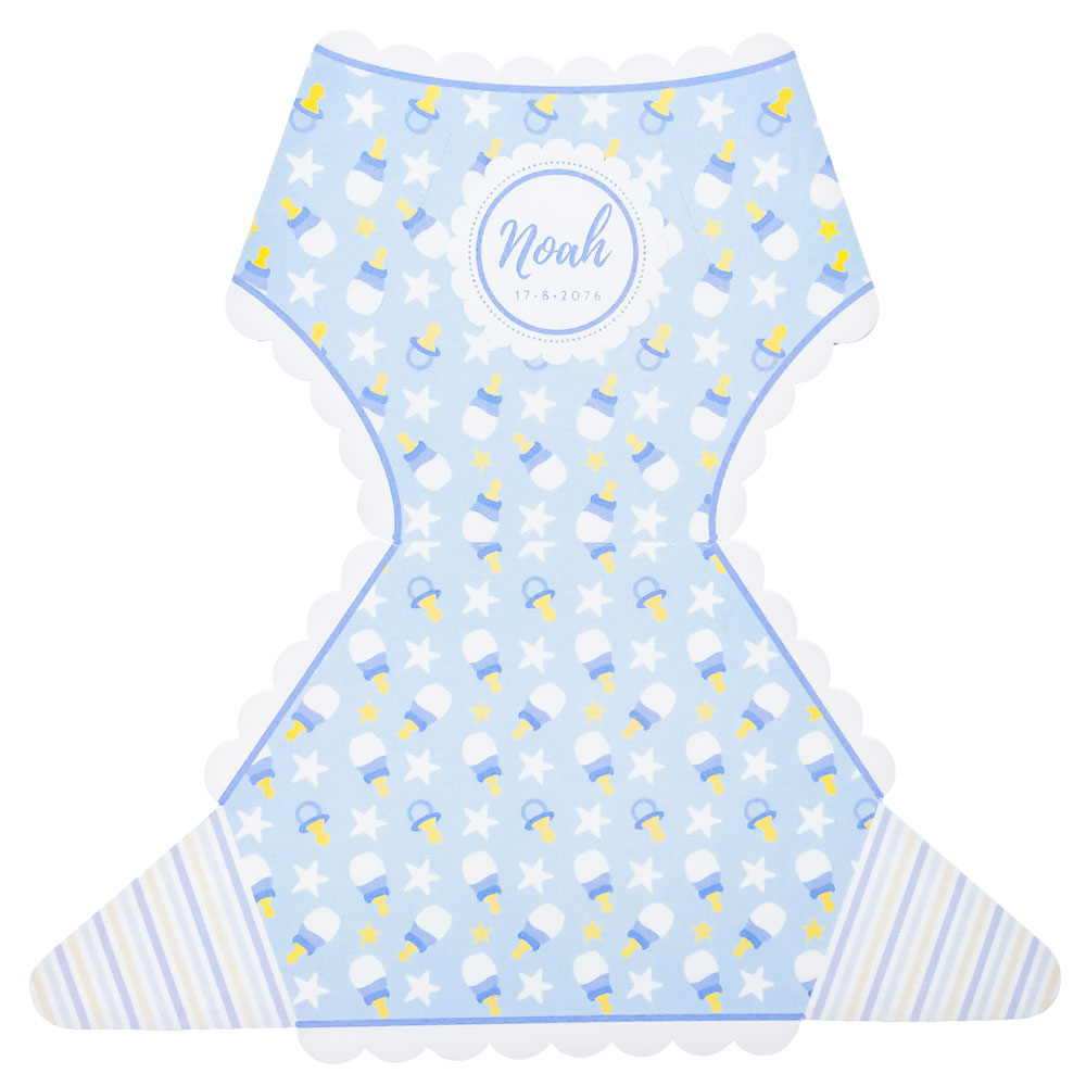 Gestanst geboortekaartje "Blauwe luier" Gestanst geboortekaartje "Blauwe luier"