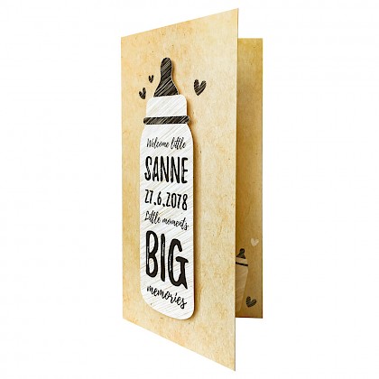 3D Geboortekaart babyfles "kraft"