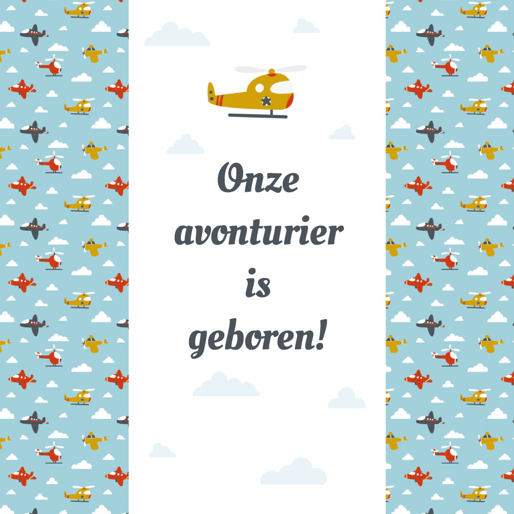 Avontuurlijke geboorte doordraaikaart met vliegtuigjes Avontuurlijke geboorte doordraaikaart met vliegtuigjes