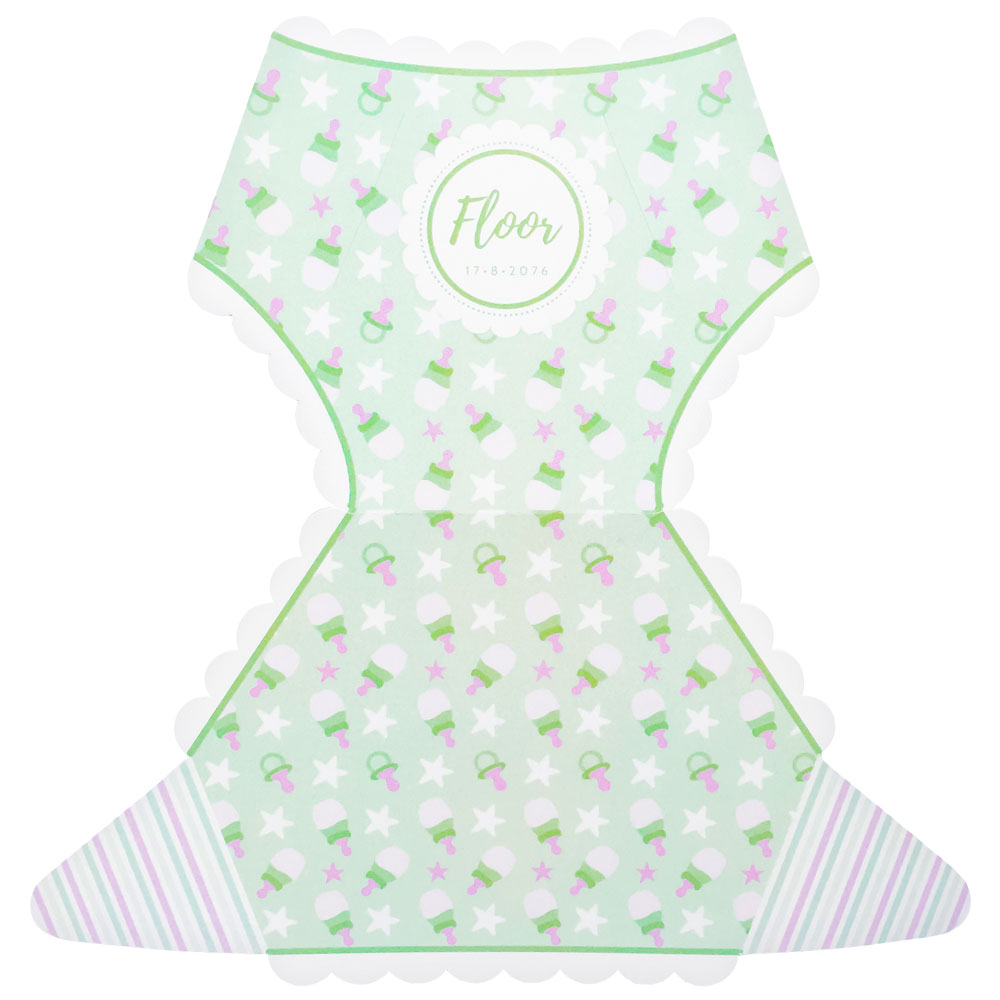 Gestanst geboortekaartje "Blauwe luier met speentjes" Gestanst geboortekaartje "Blauwe luier met speentjes"