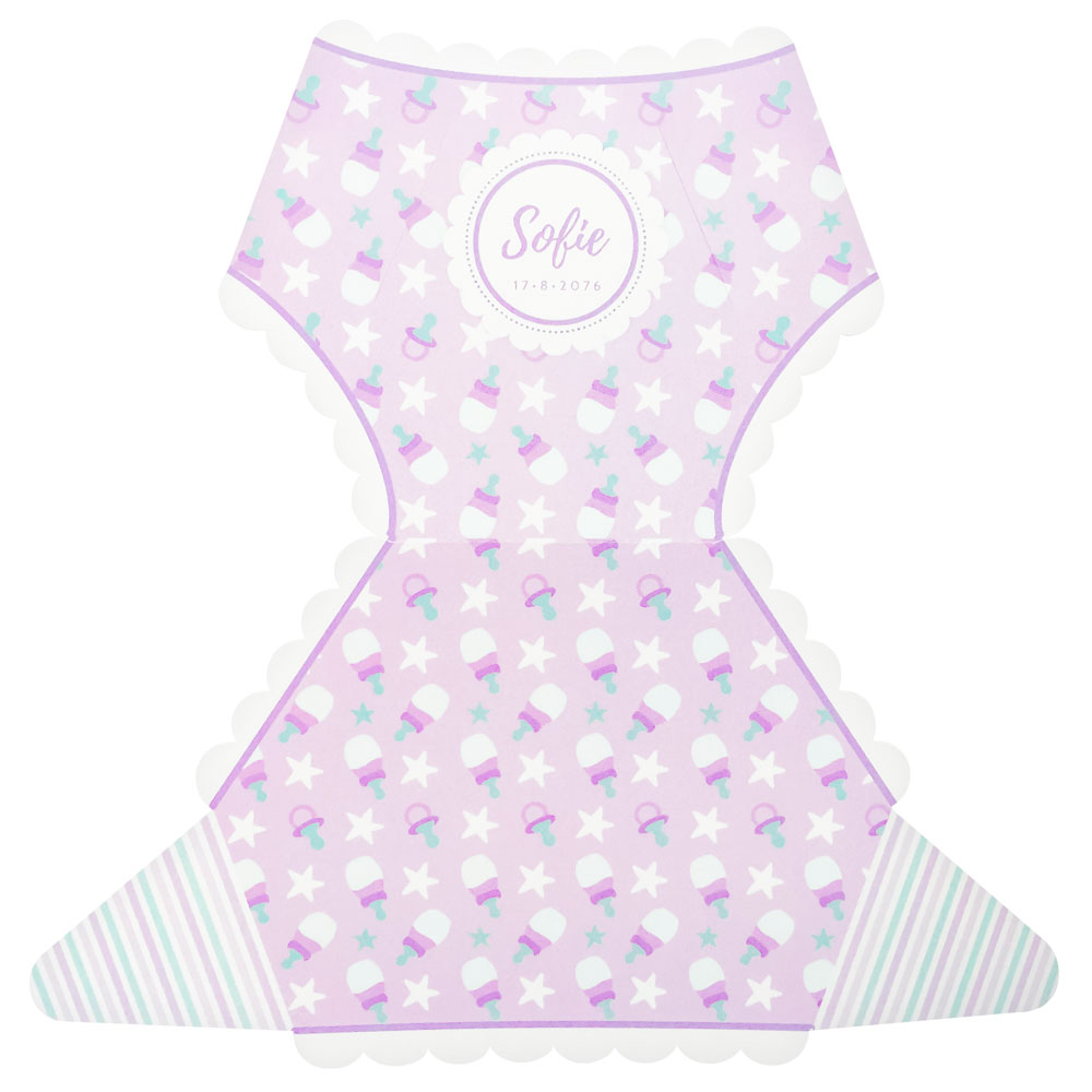 Gestanst geboortekaartje "Roze luier" Gestanst geboortekaartje "Roze luier"