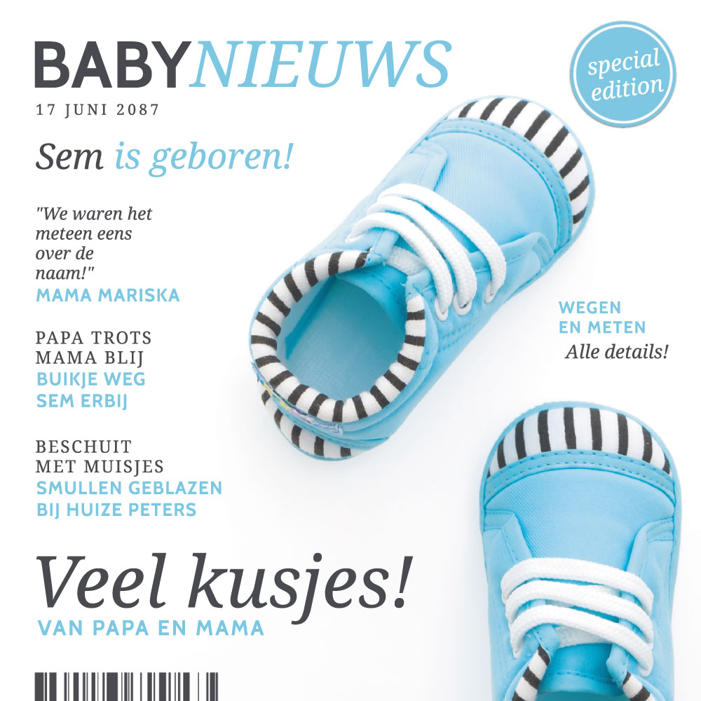 Doordraaier babynieuws blauw Doordraaier babynieuws blauw