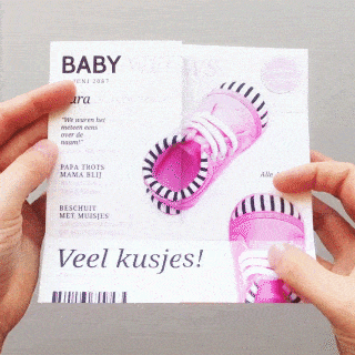 Doordraai geboortekaartje "Roze babyschoentjes" Doordraai geboortekaartje "Roze babyschoentjes"