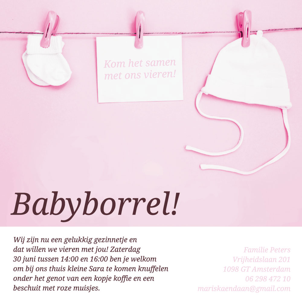 Doordraai geboortekaartje "Roze babyschoentjes"