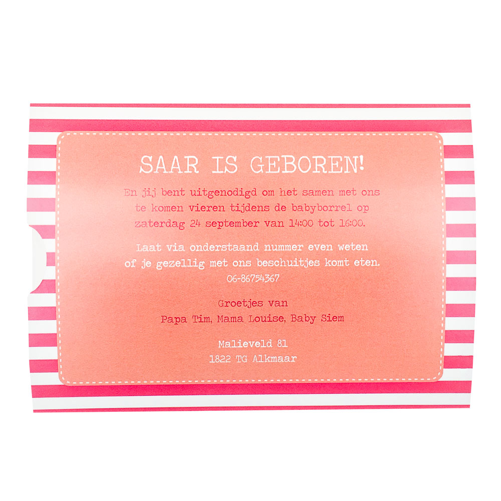 Schuifkaartje "Streepje voor roze" Schuifkaartje "Streepje voor roze"