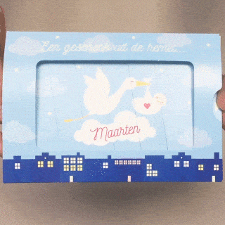 Schuifkaart Ooievaar in de wolken