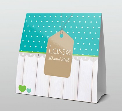 Hout en turquoise met naam label