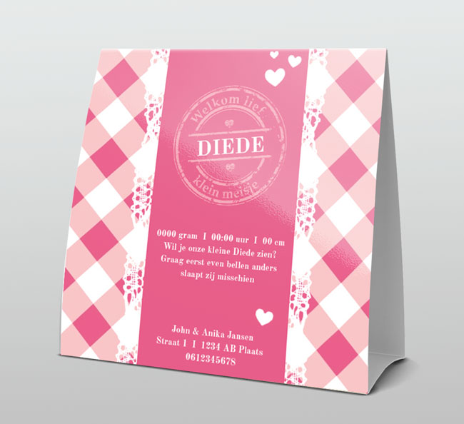 Vintage look met roze ruit en kantje Vintage look met roze ruit en kantje