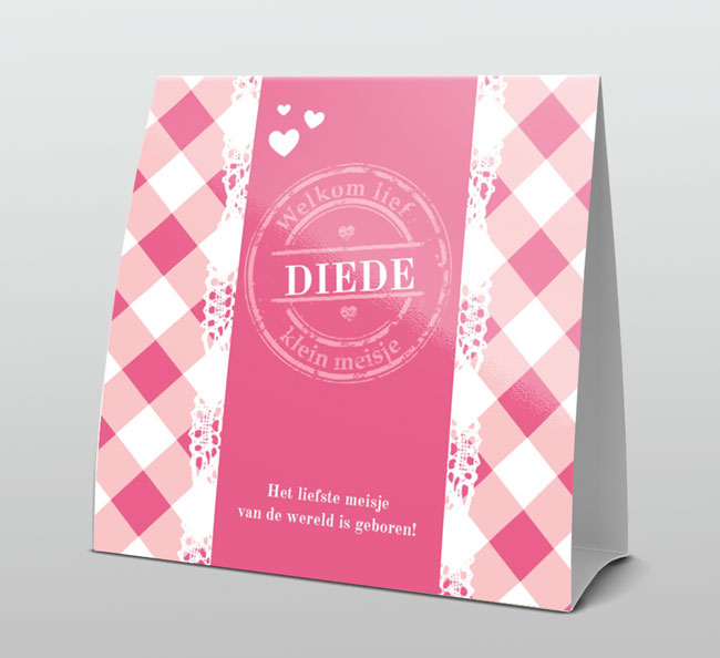 Vintage look met roze ruit en kantje Vintage look met roze ruit en kantje