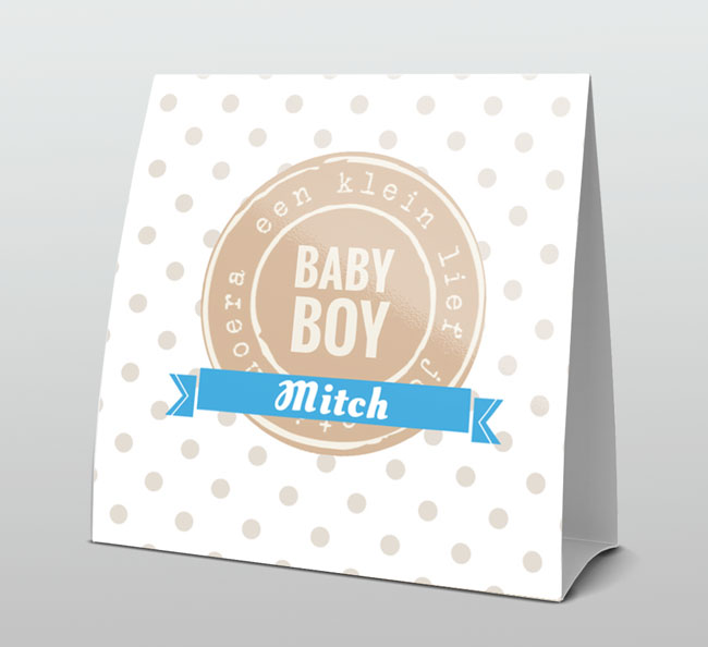 Trendy beige met lichtblauw lint Trendy beige met lichtblauw lint