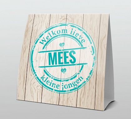Stoer op hout met turquoise stempel