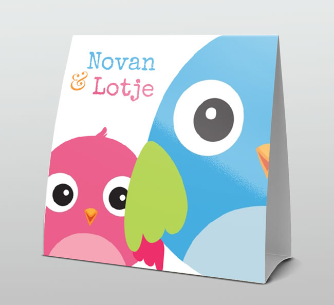 Tweeling meisje en jongen met vogeltjes Tweeling meisje en jongen met vogeltjes