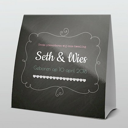 Tweeling trendy krijtbord met tekst Tweeling trendy krijtbord met tekst