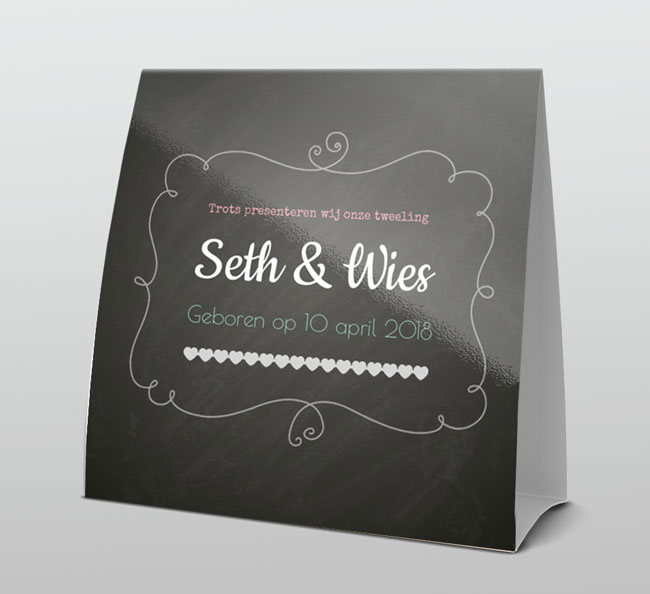 Tweeling trendy krijtbord met tekst Tweeling trendy krijtbord met tekst