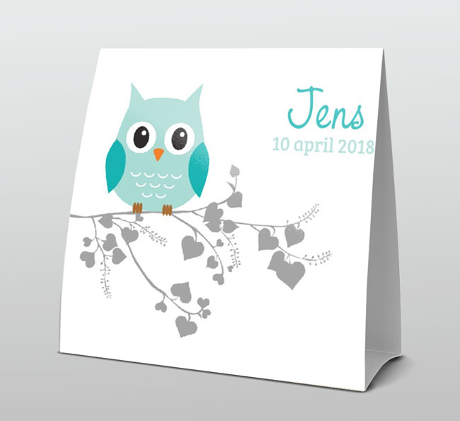 Blauwe uil op een hartjes takje Blauwe uil op een hartjes takje