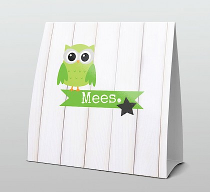 Groen uiltje op houten achtergrond