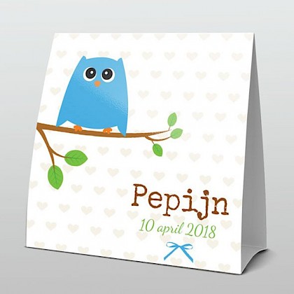 Lief uiltje op een tak met hartjes