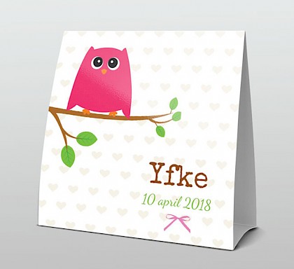 Roze uil beige hartjes Roze uil beige hartjes