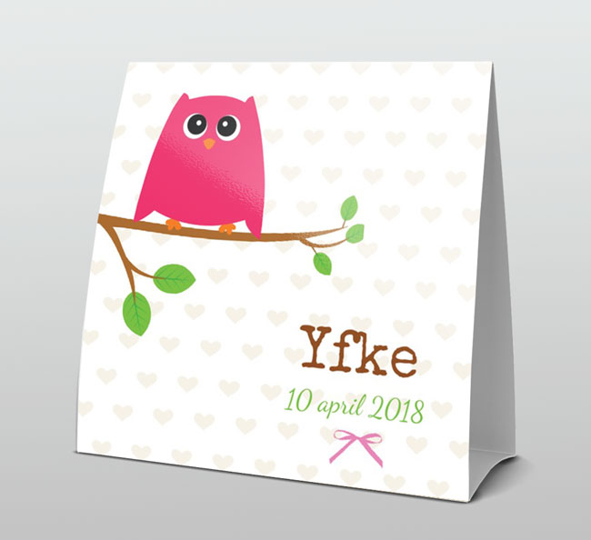 Roze uil beige hartjes Roze uil beige hartjes