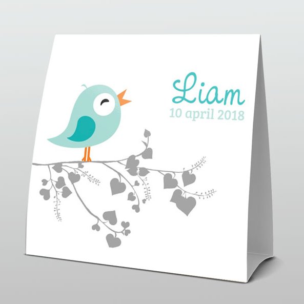 Turquoise vogeltje grijs met hartjestakje Turquoise vogeltje grijs met hartjestakje