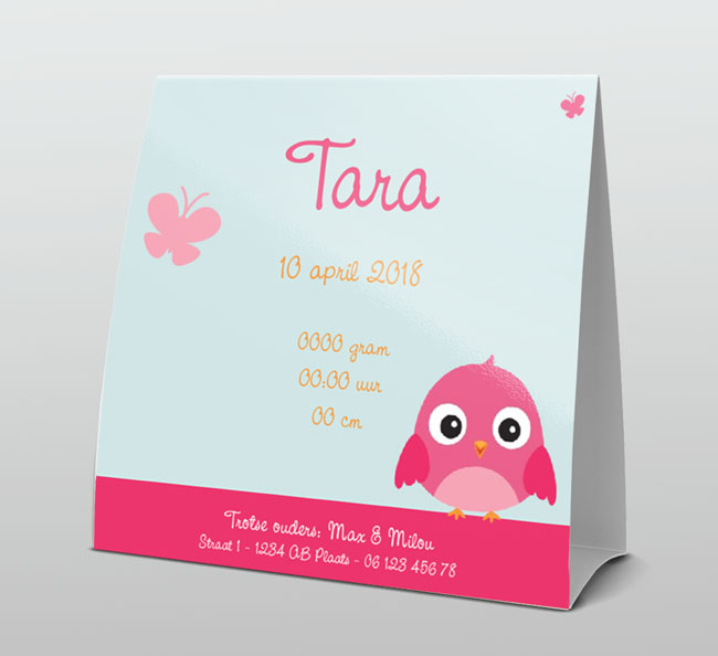 Tentkaart "Vogeltje roze" Tentkaart "Vogeltje roze"