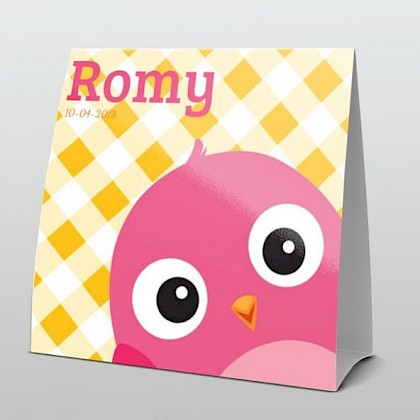 Roze vogeltje met geel ruitje