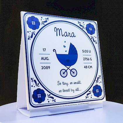 Geboortetegeltje "Delfts blauwe kinderwagen"