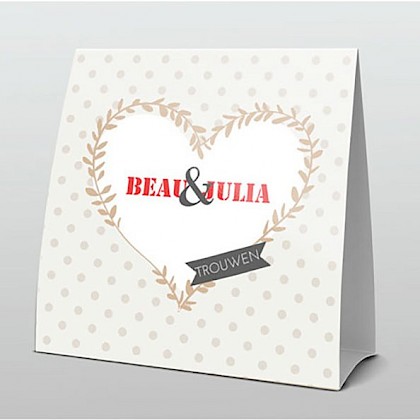 Hart met blaadjes in beige