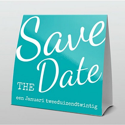 Trendy turquoise met witte tekst