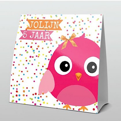 vrolijke uitnodiging met roze vogeltje vrolijke uitnodiging met roze vogeltje