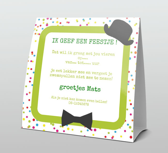 vrolijke uitnodiging met groen vogeltje vrolijke uitnodiging met groen vogeltje