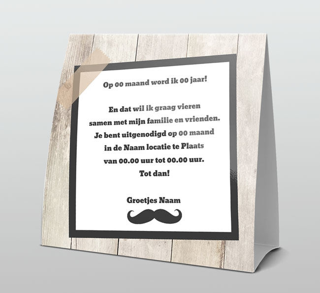 Stoere uitnodiging met snor Stoere uitnodiging met snor